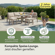 Jardini Dachstein Set | 193x193cm | Tisch Höhenverstellbar | 2 Hocker