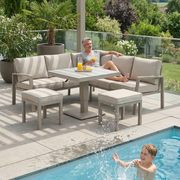 Jardini Dachstein Set | 193x193cm | Tisch Höhenverstellbar | 2 Hocker
