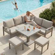 Jardini Dachstein Set | 193x193cm | Tisch Höhenverstellbar | 2 Hocker
