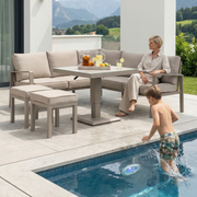 Jardini Dachstein Set | 193x193cm | Tisch Höhenverstellbar | 2 Hocker
