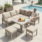 Jardini Dachstein Set | 193x193cm | Tisch Höhenverstellbar | 2 Hocker