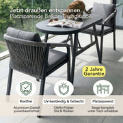 Jardini Graz Set Balkon | 119x65cm | 2 Sessel Aluminium & Olefinstoff