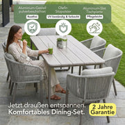 Jardini Grossglockner Set | Kufentisch 200x104cm | 6 Sessel mit Olefin & Rope