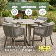 Jardini Grossglockner Set | Runde Tisch 121 cm | 4 Sessel mit Olefin & Rope