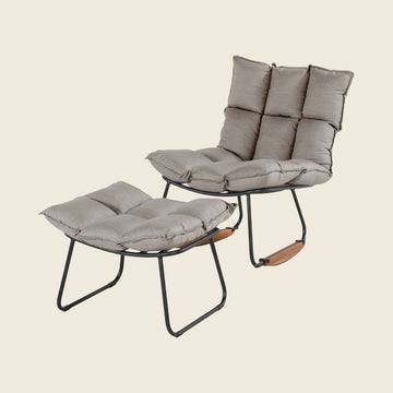 Schöner Wohnen LESKA Schaukelstuhl Sunbrella® mit Hocker und Holz-Kufen | Carbon Beige
